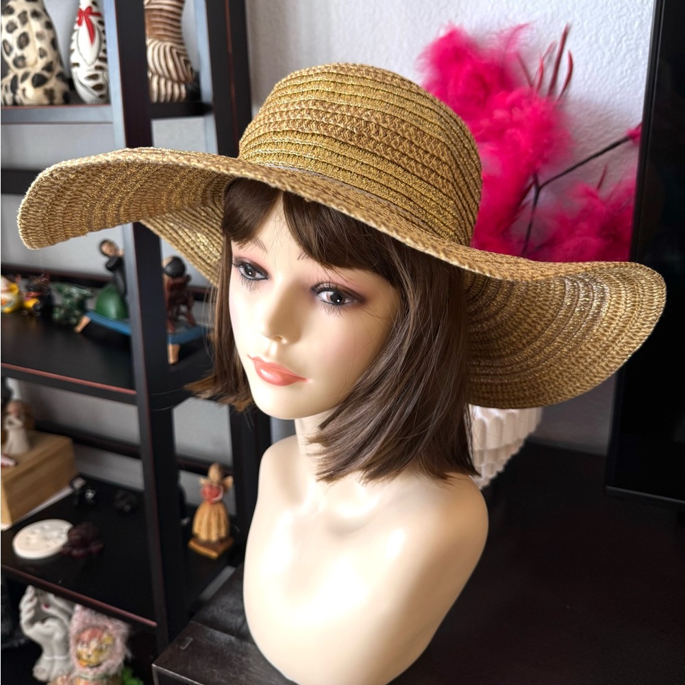 August Hat Co Gold Striped Wide-Brimmed Sun Hat View 4